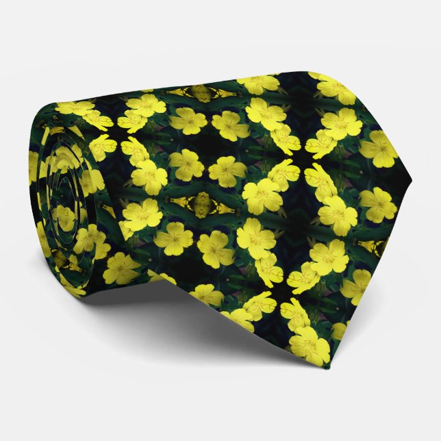 Yellow Geranium Flowers Abstract Pattern     Neck Tie (Rolled)