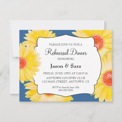 Yellow Gerber Daisies Rehearsal Dinner Personalized Invite