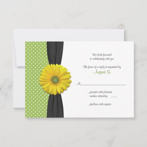 Yellow Gerber Daisy Polka Dot Reply Card