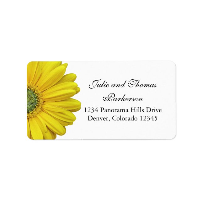 Yellow Gerbera Daisy Flower Wedding Address Label (Front)