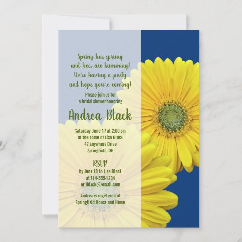 Yellow Gerbera Daisy Navy Bridal Shower Invitation