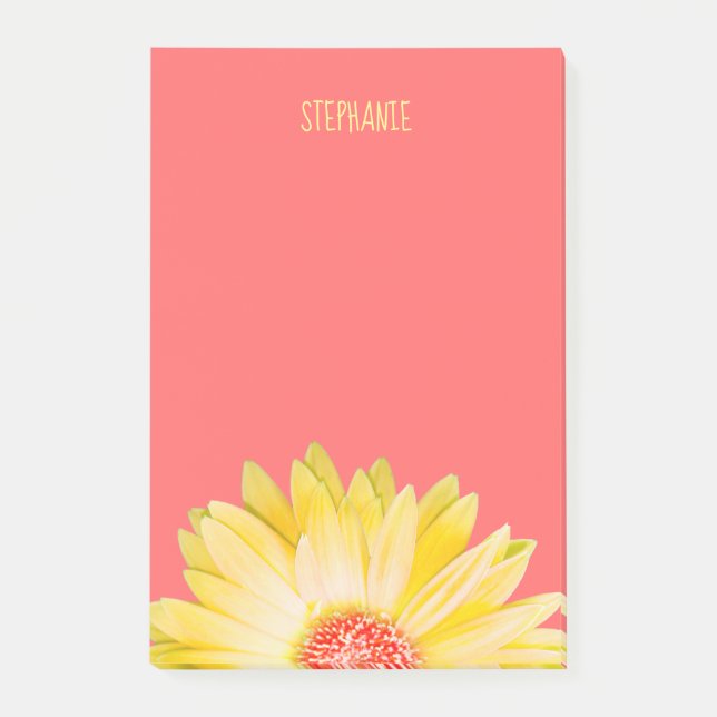 Yellow Gerbera Daisy on Coral Post-it Notes (Front)