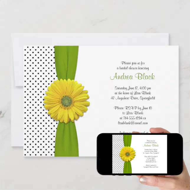 Yellow Gerbera Daisy Polka Dot Bridal Shower Invitation Zazzle