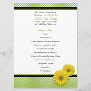Yellow Gerbera Daisy Polka Dot Wedding Program