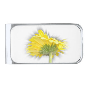 yellow gerbera daisy silver finish money clip