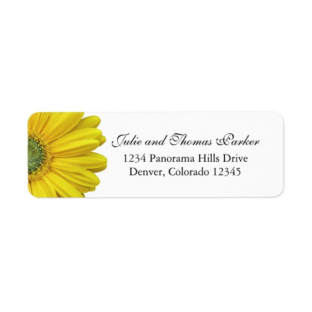 Yellow Gerbera Daisy Wedding Return Address Labels (Front)
