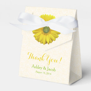 Yellow Gerbera Daisy White Lace Wedding Thank You Favor Boxes