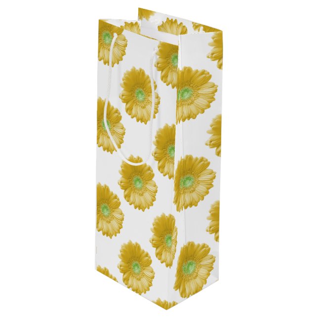 Yellow gerbera daisy wine gift bag (Front Angled)