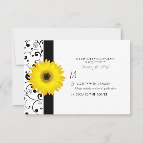 Yellow Gerbera Daisy with Black Scroll Design RSVP