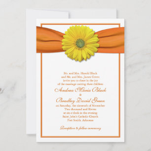 Yellow Gerbera with Orange Ribbon Invitation