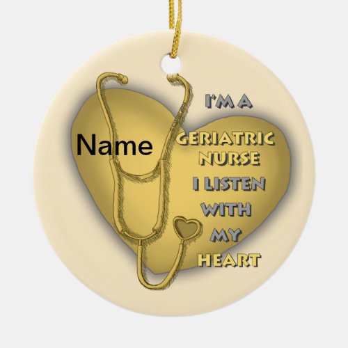 Yellow Geriatric Nurse Heart custom name Ceramic Ornament
