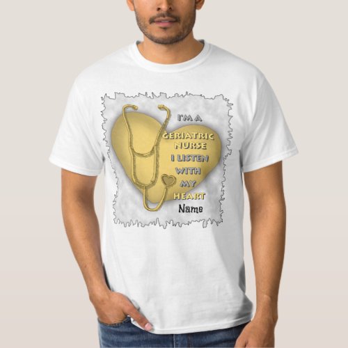 Yellow Geriatric Nurse Heart custom name T_Shirt