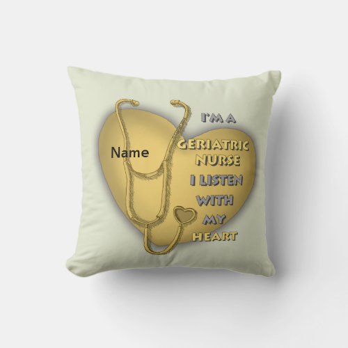 Yellow Geriatric Nurse Heart custom name Throw Pillow