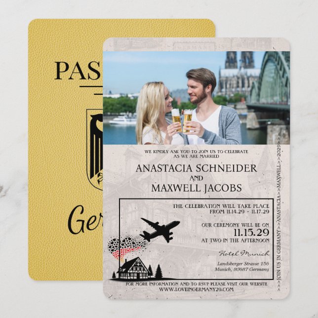 Yellow Germany Passport Wedding Invitation (Front/Back)