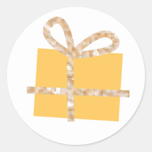Yellow Gift Box with Faux Gold Ribbon Classic Round Sticker