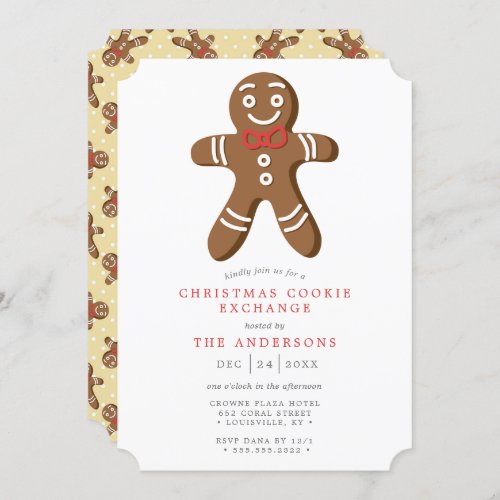 Yellow Gingerbread Man Cookie Exchange Christmas Invitation