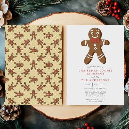 Yellow Gingerbread Man Cookie Exchange Christmas Invitation