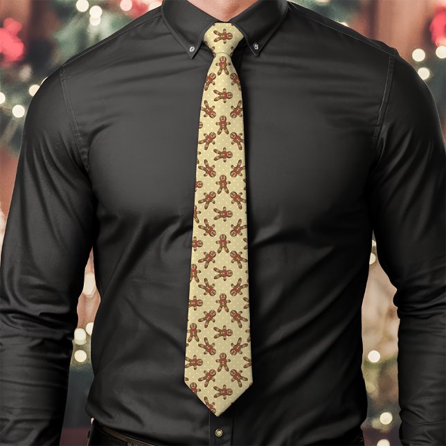 Yellow Gingerbread Man Polka Dot Christmas Neck Tie (Creator Uploaded)