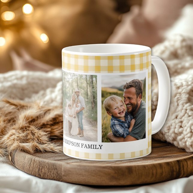Yellow Gingham 3 Photo Coffee Mug (Yellow Gingham 3 Photo Coffee Mug)