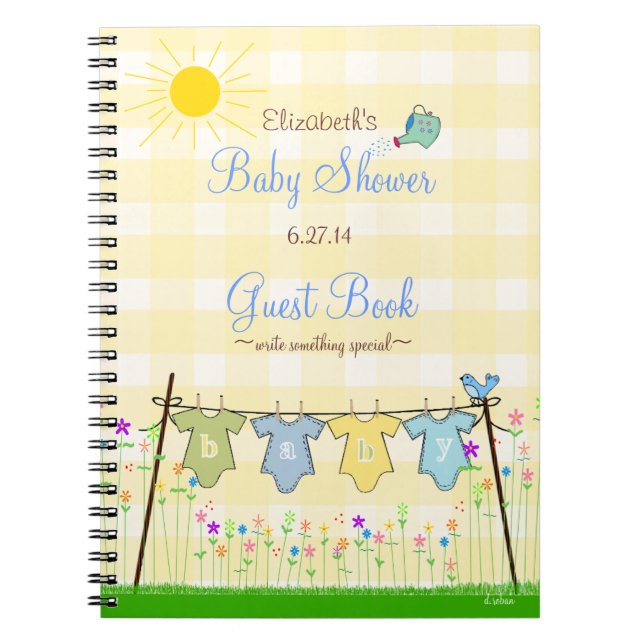 Yellow Gingham Adorable Baby Shower Guest Book | (Front)