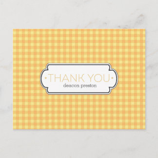 Yellow Gingham and Label Thank You Postcards