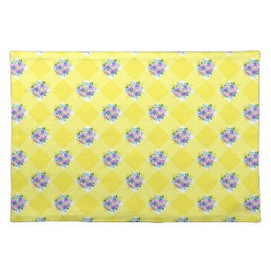 Yellow Gingham and Purple Blue Floral Country Cloth Placemat
