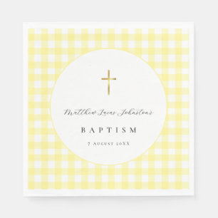 Yellow Gingham Baby Baptism Paper Napkins