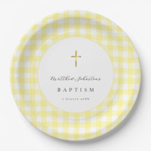 Yellow Gingham Baby Baptism Paper 
