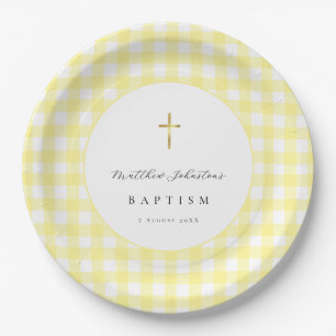 Yellow Gingham Baby Baptism Paper Plates