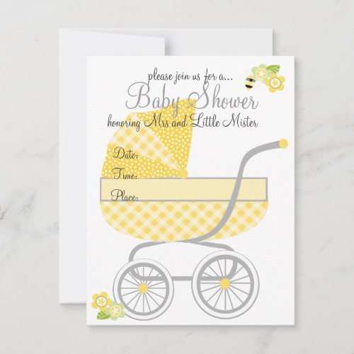 Yellow Gingham Baby Buggy Custom Invite