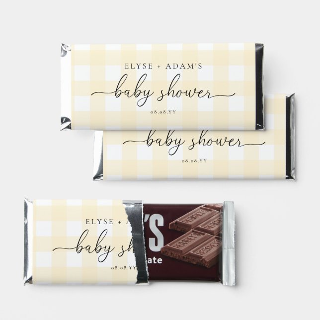 Yellow Gingham Baby Shower Hershey Bar Favors (Front)