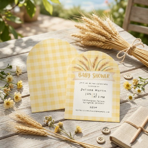 Yellow Gingham Baby Shower Invitation with Wheat
