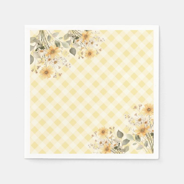 Yellow gingham Baby Shower Napkins (Front)