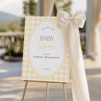 Yellow Gingham Baby Shower Welcome Sign