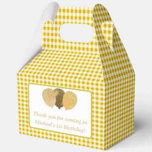 Yellow Gingham Balloons Custom Photo Birthday Favor Boxes
