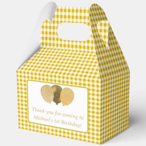 Yellow Gingham Balloons Custom Photo Birthday  Favor Boxes