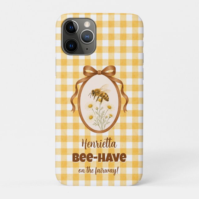 Yellow Gingham Bee Golf Pun iPhone Case (Back)