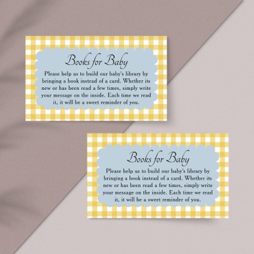 Yellow Gingham Blue Scallop Books For Baby Shower Enclosure Card