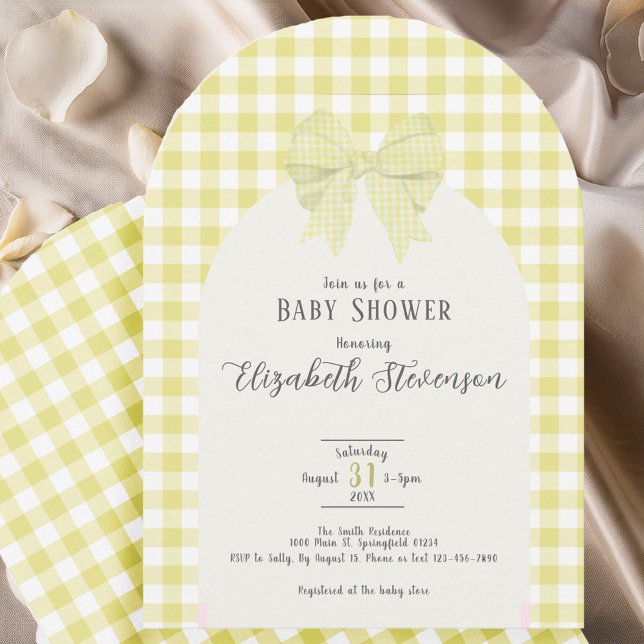 Yellow Gingham Bow Gender Neutral Baby Shower Arch Invitation (Creator Uploaded)