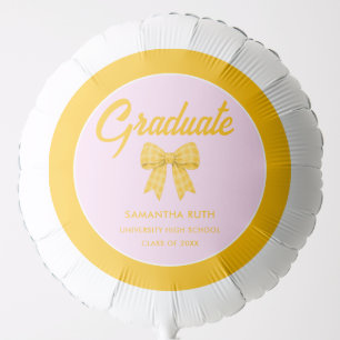 Yellow Gingham Bow Graduation Party Balloon