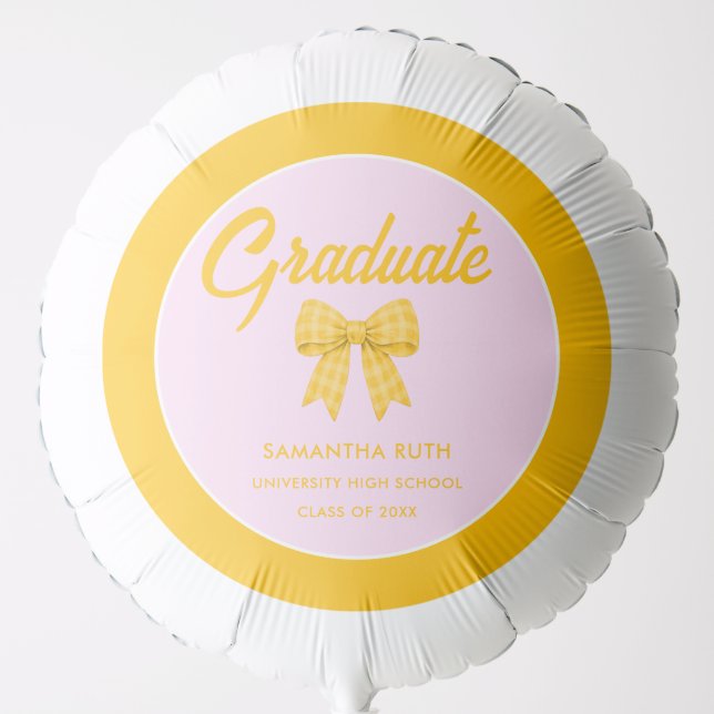 Yellow Gingham Bow Graduation Party Balloon (Front)