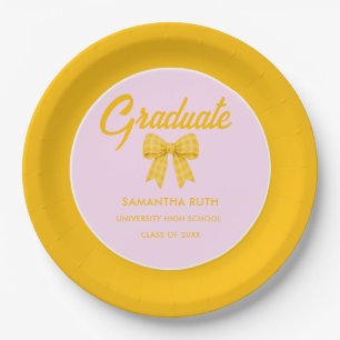 Yellow Gingham Bow Graduation Party Paper Plates
