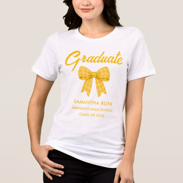 Yellow Gingham Bow Graduation Tri-Blend Shirt (Front)