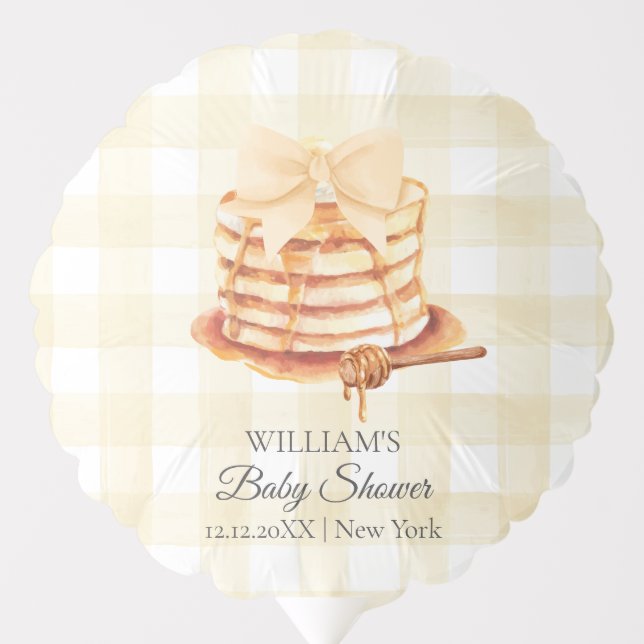 Yellow Gingham Bow Pancake Brunch Baby Shower  Balloon (Front)
