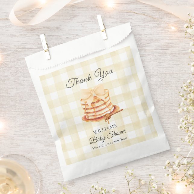 Yellow Gingham Bow Pancake Brunch Baby Shower  Favor Bag (Clipped)