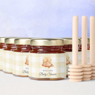 Yellow Gingham Bow Pancake Brunch Baby Shower  Honey Jar Favors