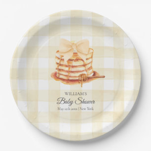 Yellow Gingham Bow Pancake Brunch Baby Shower  Paper Plates