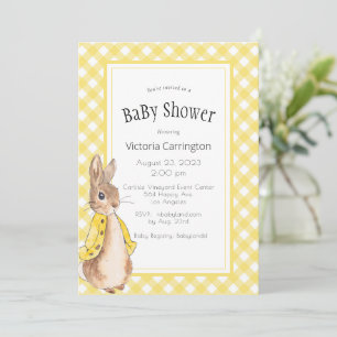 Yellow Gingham Bunny Rabbit Baby Shower Invitation
