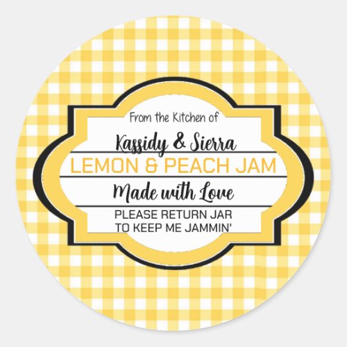 Yellow Gingham Canning  Classic Round Sticker