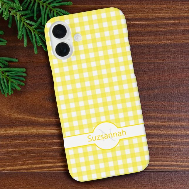 Yellow Gingham Check Monogrammed Custom Case-Mate Case-Mate iPhone Case (phone case template for monogram and / or name)